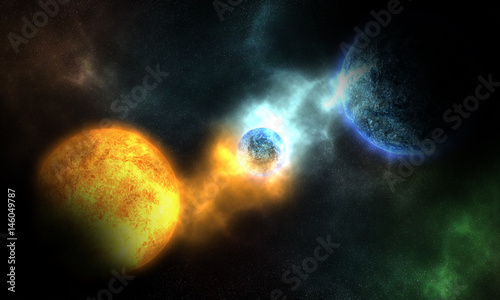 Fototapeta Naklejka Na Ścianę i Meble -  Planets compete against the planet, yin and yang