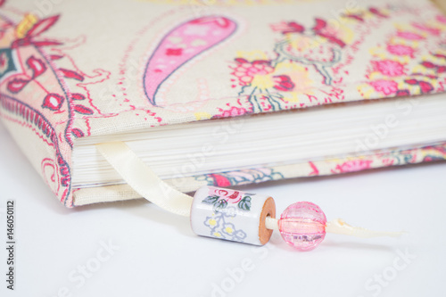 Notebooks, planners and photo albums in scrapbooking style with colorful pages