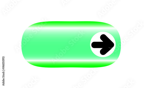 Green button with arrow symbol isolated on white background. Vector illustration.