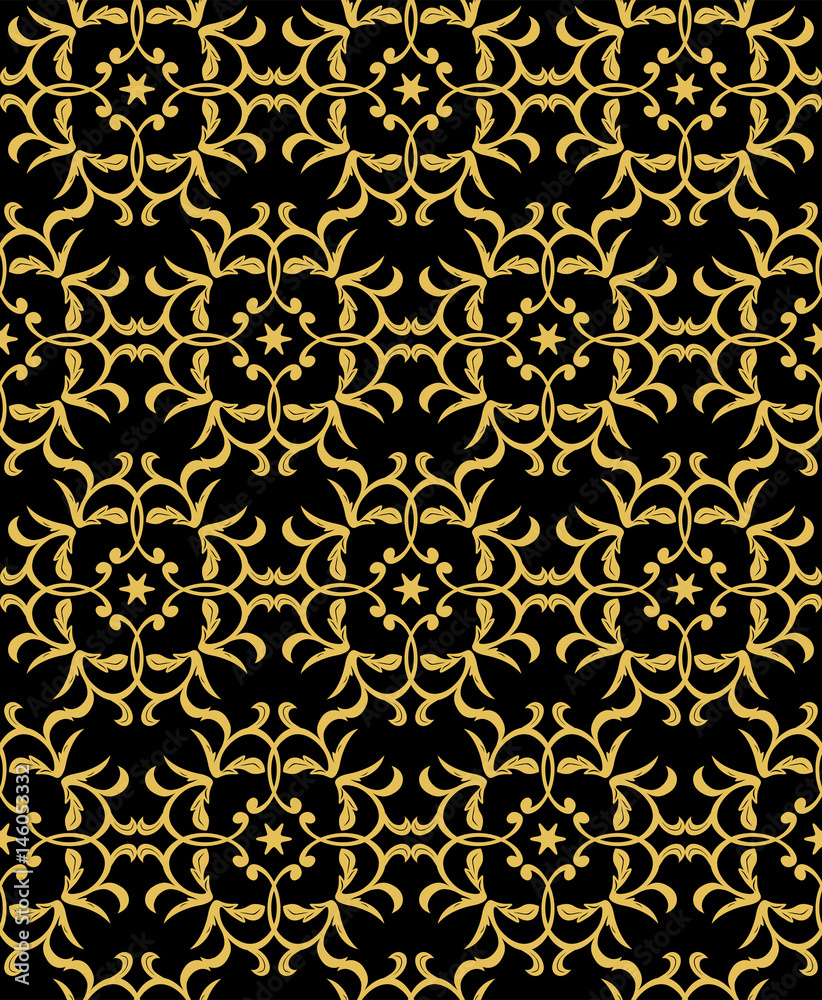 Abstract oriental ornament. Vintage classic dark gold seamless pattern Floral background for textile, wallpaper, pattern fills, covers, surface, print, gift wrap, scrapbooking, decoupage