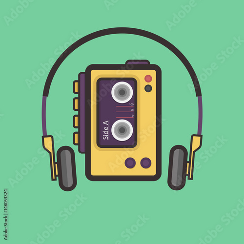 Retro Cassete Player Flat Style Vector Icon. Easy Scalable Vintage Music Player from 80s.