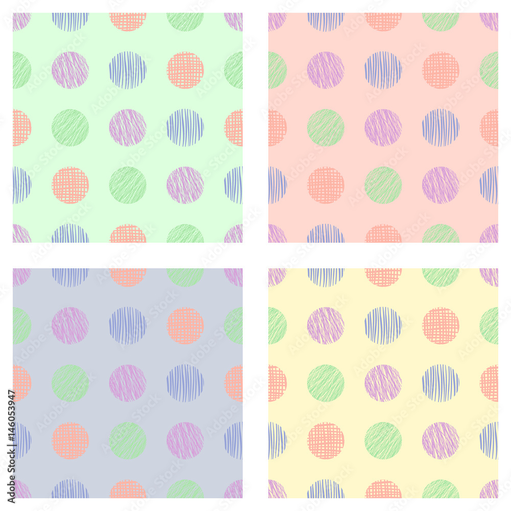 Set of seamless vector geometrical patterns with circles pastel endless background with hand drawn textured geometric figures Graphic vector illustration Print for backgrounds web, wallpaper, wrapping Set of seamless vector geometrical patterns with circles pastel endless background with hand drawn textured geometric figures Graphic vector illustration Print for backgrounds web, wallpaper, wrapping