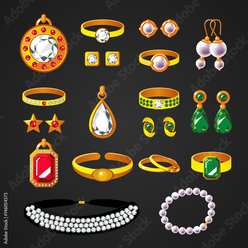 Colorful Jewelry Accessories Icons Set