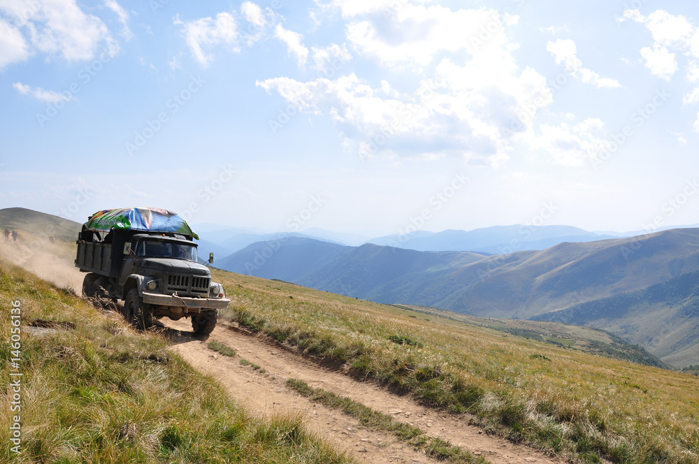 Old military truck in the mountains Old military truck in the mountains