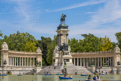 MADRID, SPAIN - JUNE 25, 2016 - Monument to Alfonso XII in the Parque del Buen Retiro "Park of the Pleasant Retreat" in Madrid, Spain