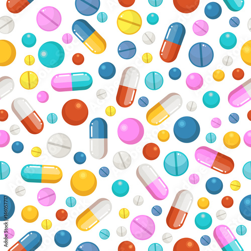 Vector seamless pattern of pills and other pharmaceutical ellements