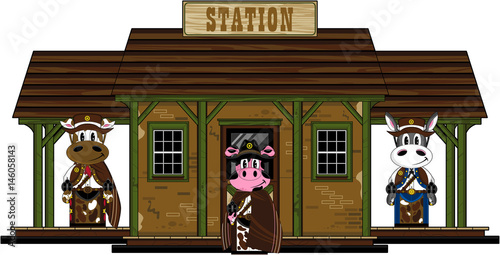 Cartoon Cow, Pig and Donkey Cowboys