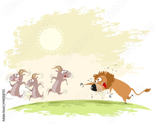 Lion catches goats