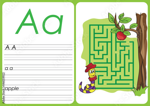 Alphabet A-Z - puzzle Worksheet - a - apple