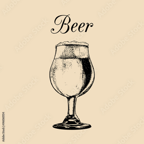 Beer glass isolated. Hand drawn sketch of ale, lager for restaurant, bar, pub, cafe menu design.