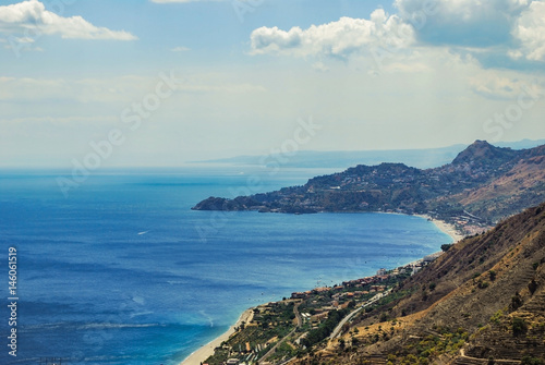 Letojanni and Taormina from Forza d'Agro. Sicily