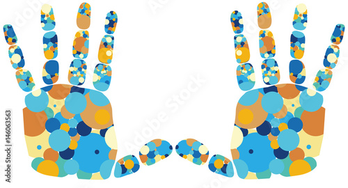 Hand links rechts blau orange