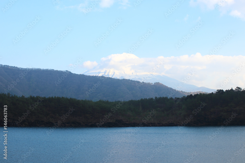 Lake saiko with Fuji Mountain background