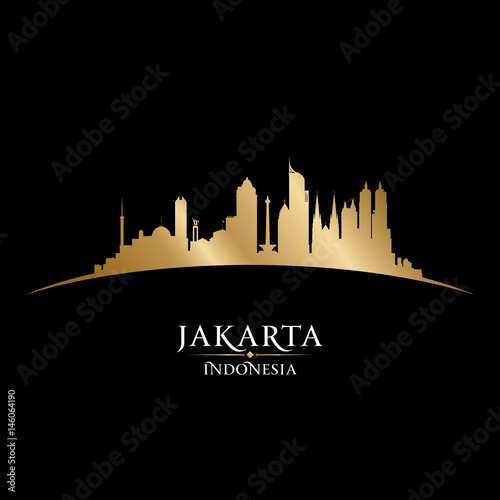 Jakarta Indonesia city skyline silhouette black background