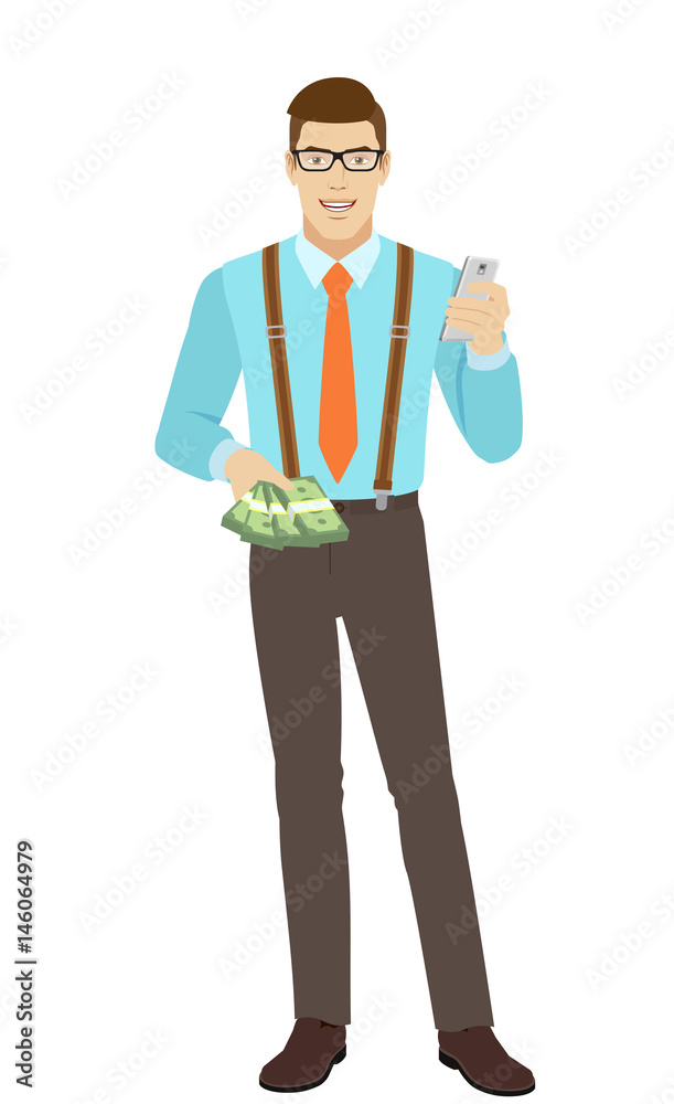 Businessman with cash money and mobile phone Businessman with cash money and mobile phone