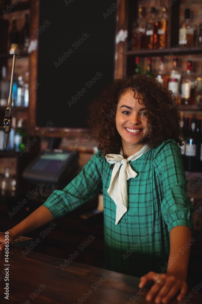 Portrait of beautiful female bar tender Portrait of beautiful female bar tender