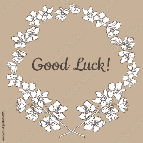 Graphic good luck card with floral frame