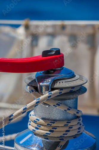 Sailboat winch and rope yacht detail. © Netfalls