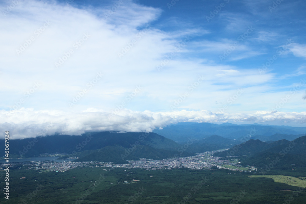 Kawaguchiko city viewed from mountain Fuj