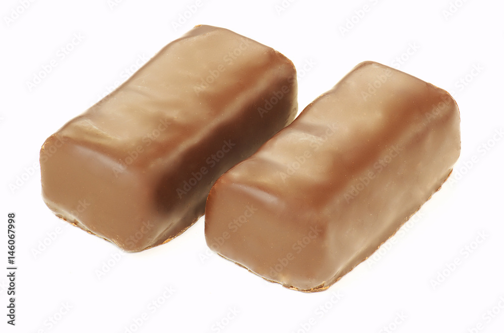 Two sweet chocolate candies on white background Two sweet chocolate candies on white background