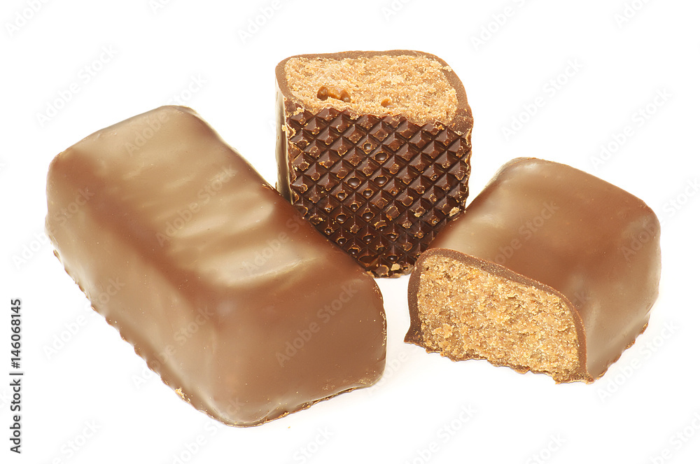 Sweet chocolate candies on white background Sweet chocolate candies on white background