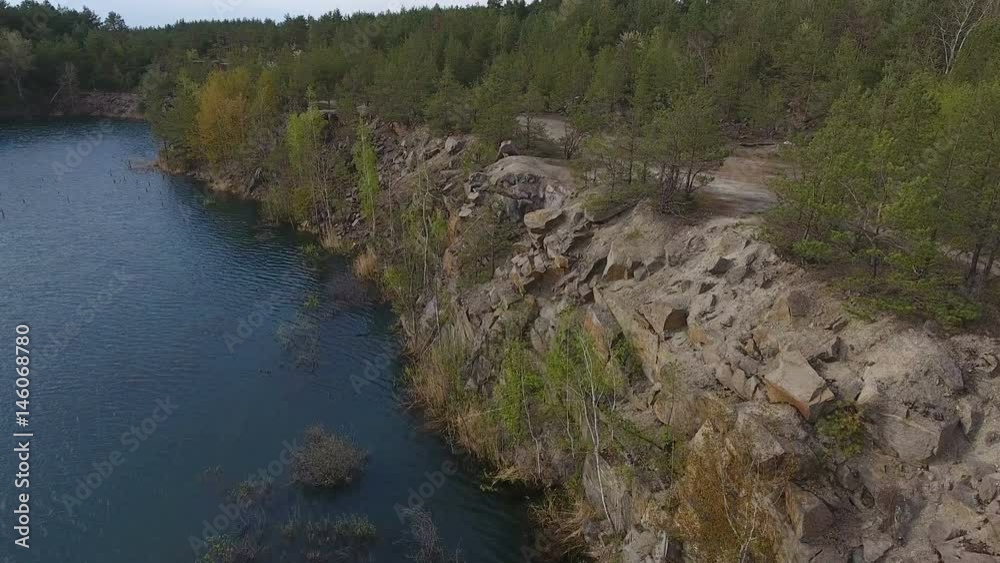 Rocky shore of the lake. Aerial view Rocky shore of the lake. Aerial view