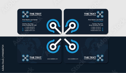 dark business card template with blue quadrocopter