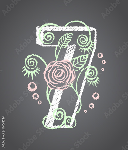 Floral numeral seven for your design