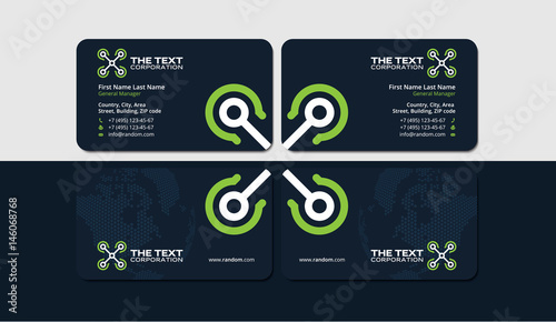 dark business card template with green unmanned vehicle