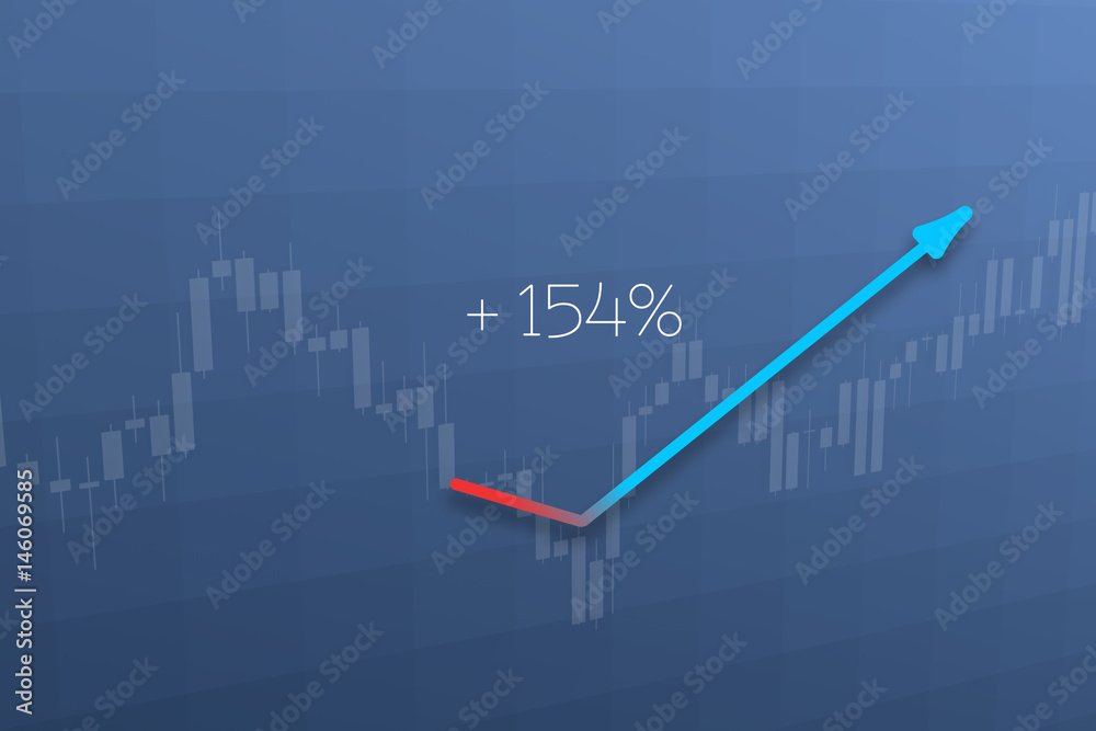Trend line up on stock chart background with percent. 3D illustration Trend line up on stock chart background with percent. 3D illustration