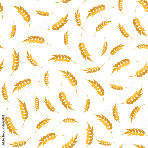 Seamless Wheat Pattern. Set of Ears Isolated on White Background