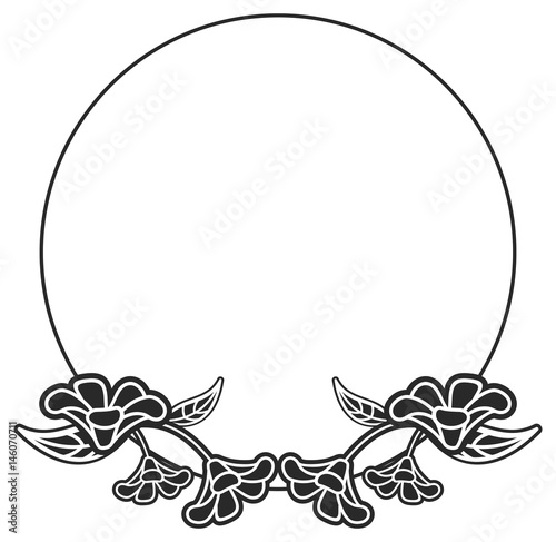 Wallpaper Mural Black and white round frame with floral silhouettes.  Vector clip art Torontodigital.ca