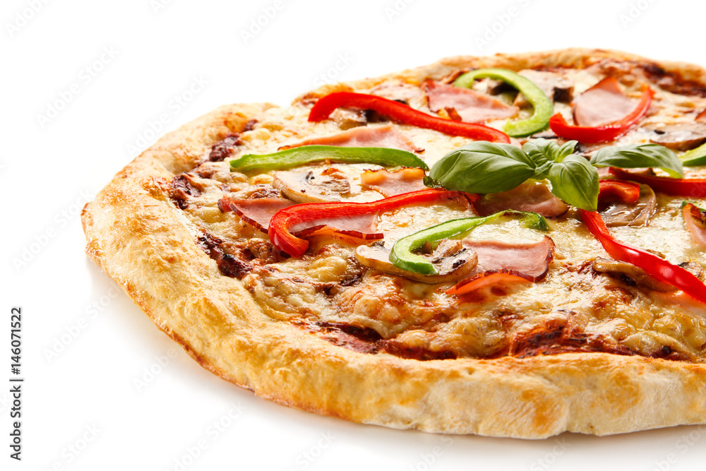 Pizza with ham and pepper