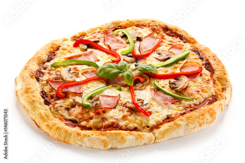 Pizza with ham and pepper