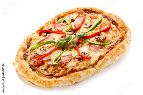 Pizza with ham and pepper
