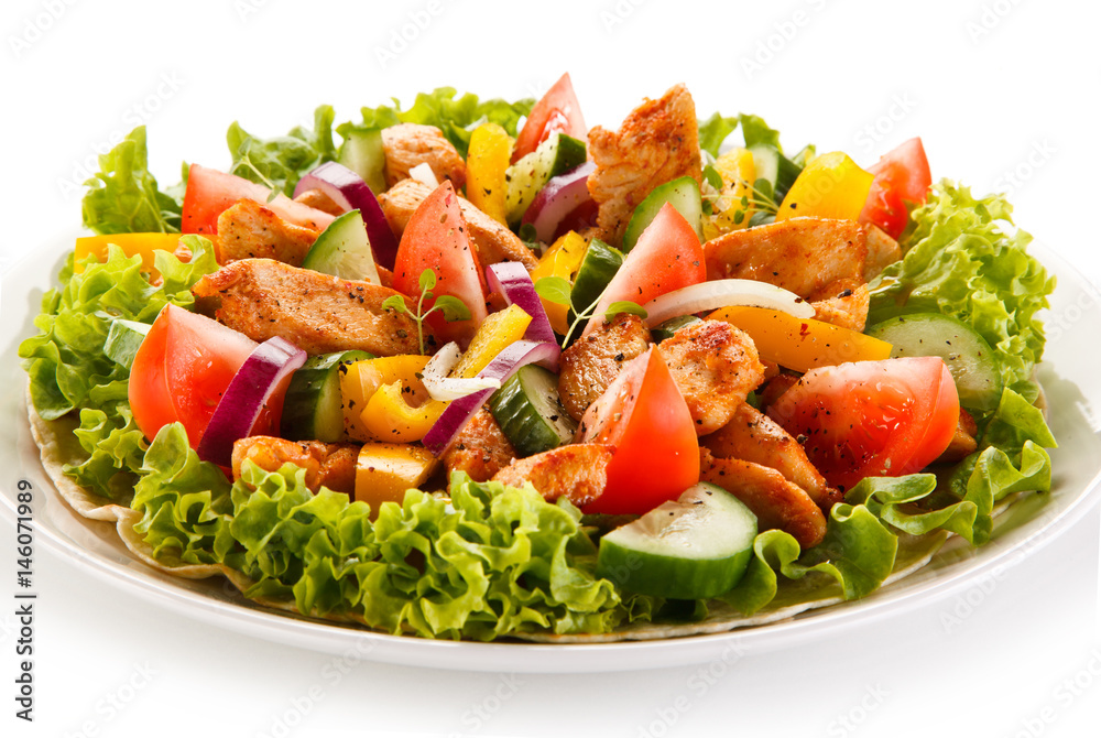 Grilled chicken strips with vegetable salad Grilled chicken strips with vegetable salad