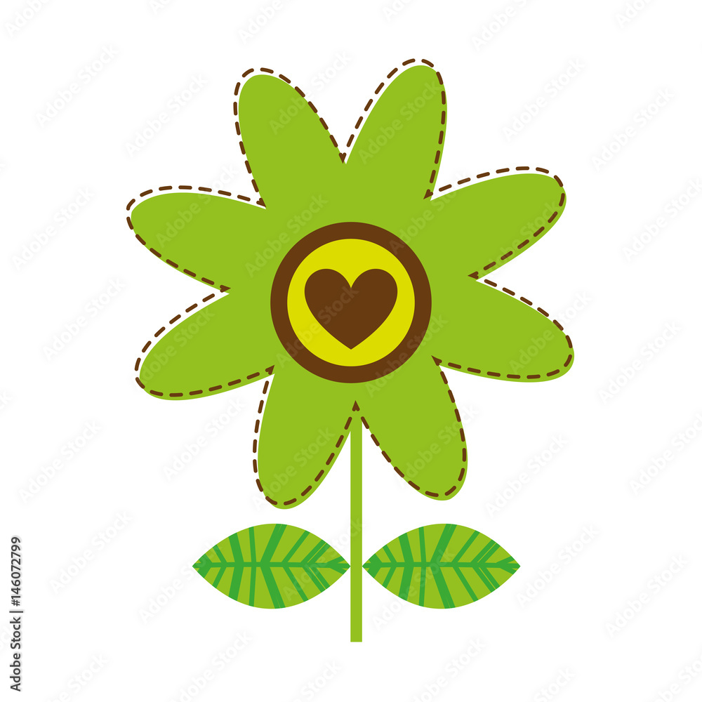 white background with green daisy flower with emblem of heart vector illustration white background with green daisy flower with emblem of heart vector illustration