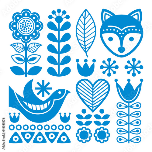 Finnish inspired round folk art pattern - black design Scandinavian, Nordic style 