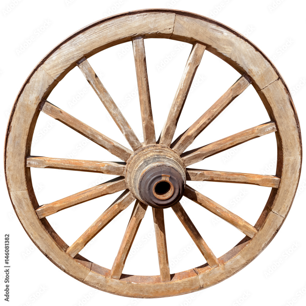  roue en bois de charrette, fond blanc