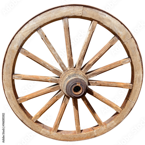 roue en bois de charrette, fond blanc