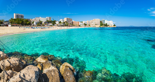 Magaluf Beach and Bay Majorca Spain Mediterranean Sea, Calvia, Balearic Islands photo