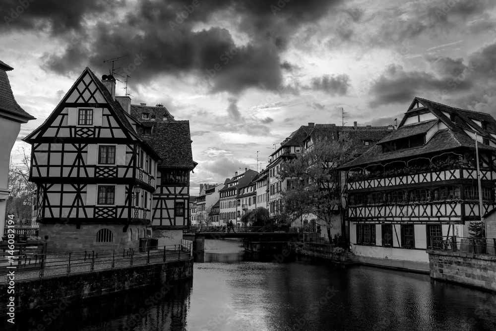 Petit France medieval district of Strasbourg at night Petit France medieval district of Strasbourg at night