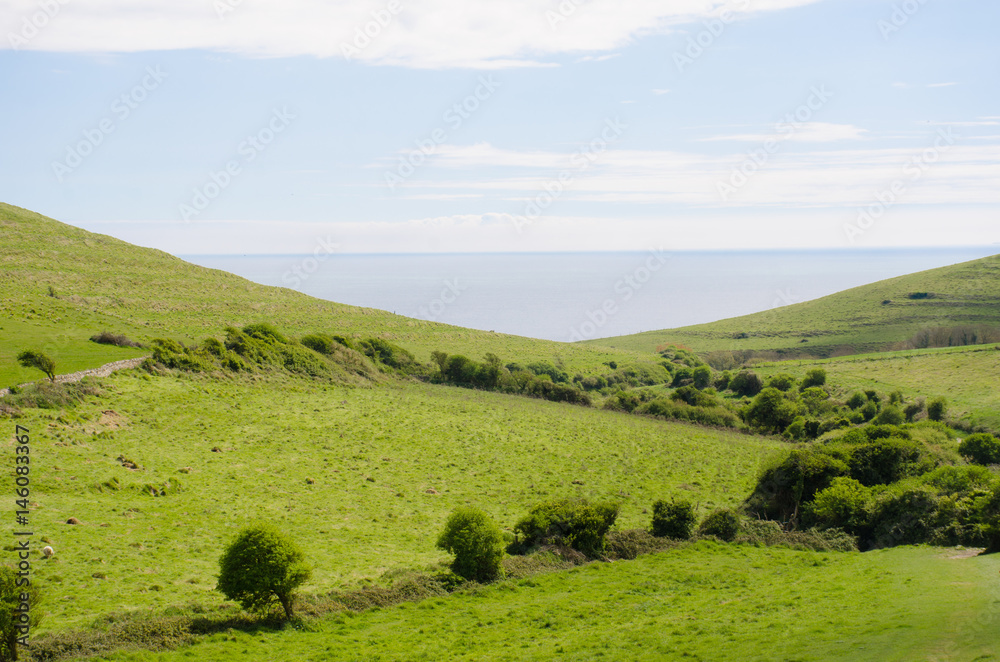 View of sea over Dorset Downs