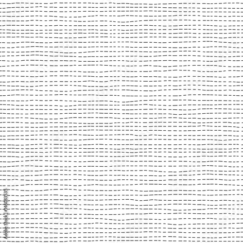 Dashed line abstract seamless pattern. Repeated wavy stripes texture. Black and white irregular background. Hand drawn vector illustration