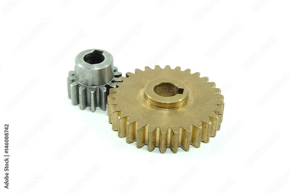 Metal gears meshing isolated on white background Metal gears meshing isolated on white background