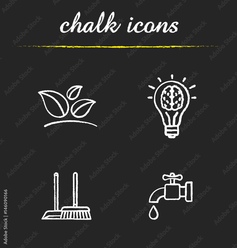 Environment protection chalk icons set Environment protection chalk icons set