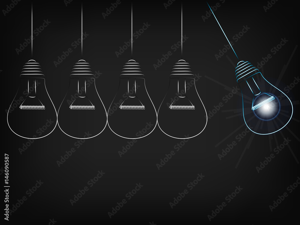 Naklejka premium bouncing lightbulbs group with only one with light on