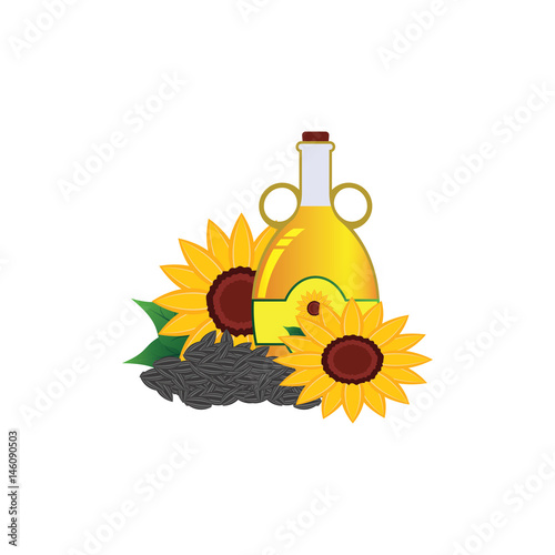 sunflower oil, flower, seed sunflower concept in the bottle. vector illustration