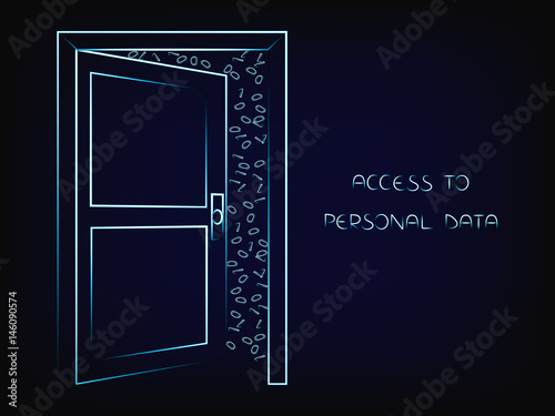 open door with text Personal Data on and messy binary code behind it