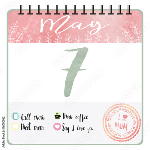 ISOLATED CALENDAR WITH HAPPY MOTHER'S DAY